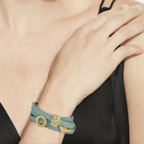 NEW Alexis Bittar Leather Wrap Bracelet  With 3 Pavé Swarovski® Charm Slides - Picture 2 of 7
